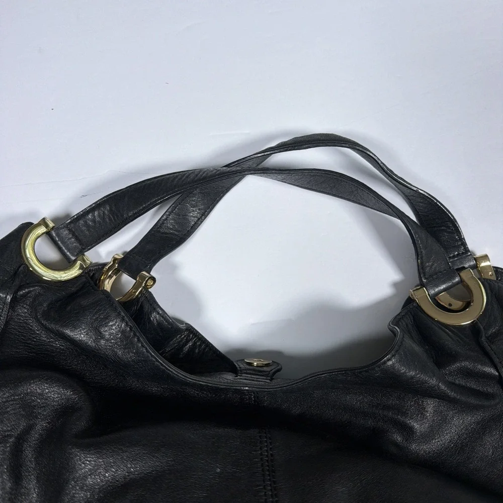 Vintage Y2K Juicy Couture Black Leather Hand Bag Purse Studded Key Hobo